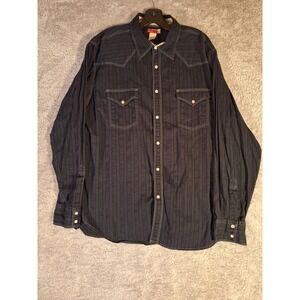 Guess Mens Western White Pearl Snap Shirt Black Pinstripe Cotton XXL XP44E194